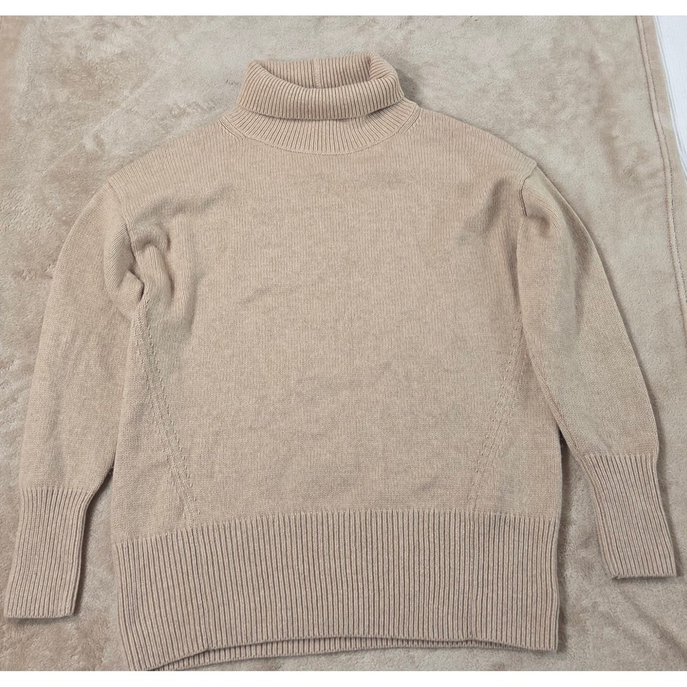 Babaton Aritzia Cashmere Wool Turtleneck Sweater Beige Ribbed Women M UMC1-3472